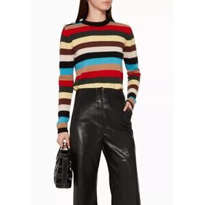 GANNI Cashmere Stripe Sweater XS w/ Crystal Buttons Preppy Chic Quiet Luxury